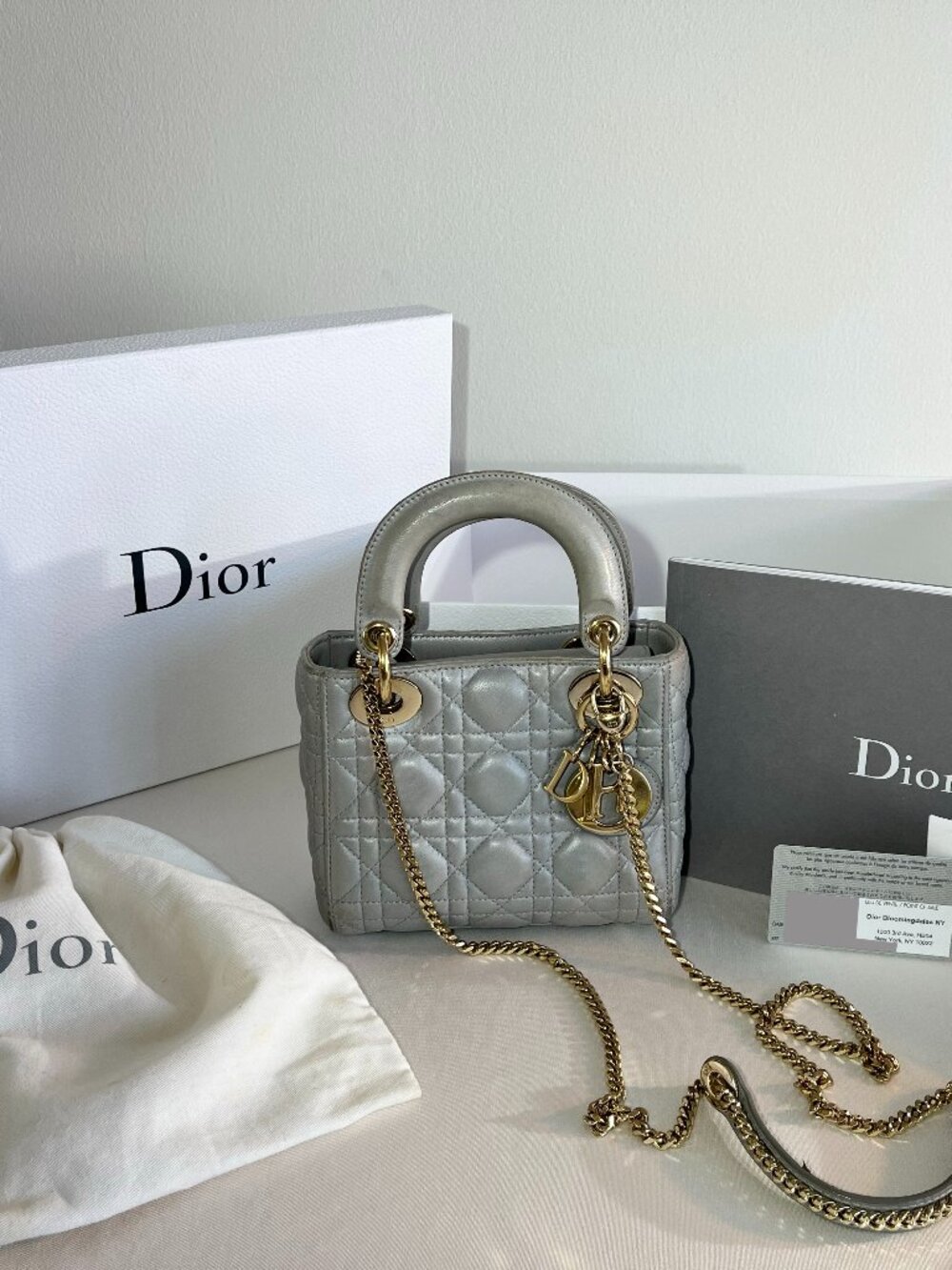 Dior Mini Lady Dior – Grey Cannage Quilted Lambskin